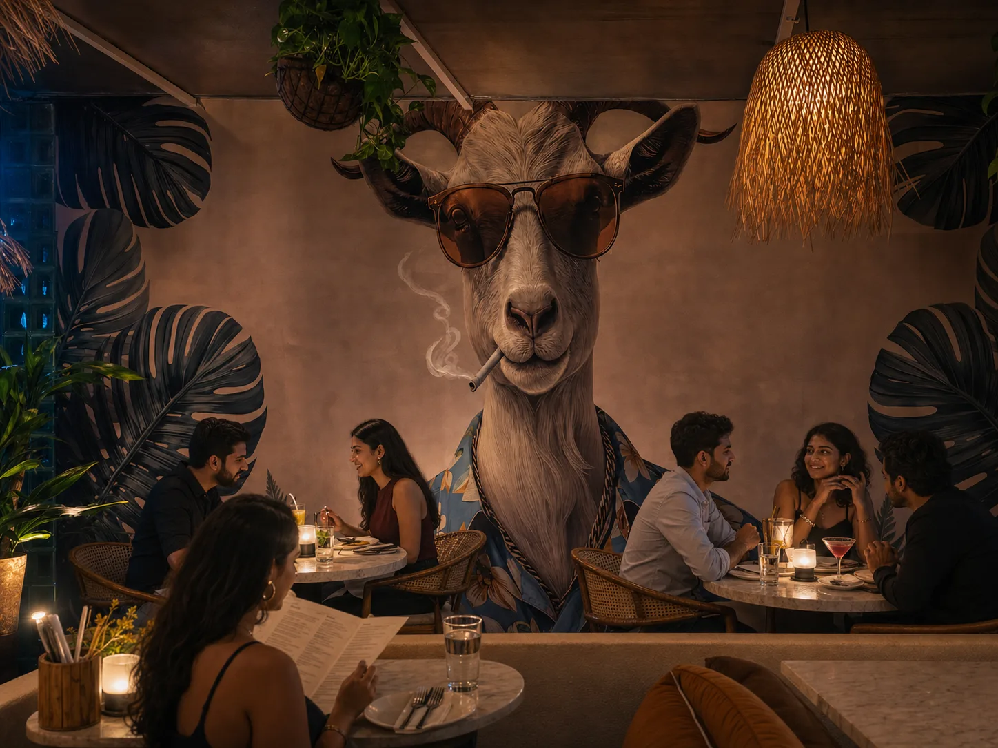 Goat mural in the Goat Brew dining area