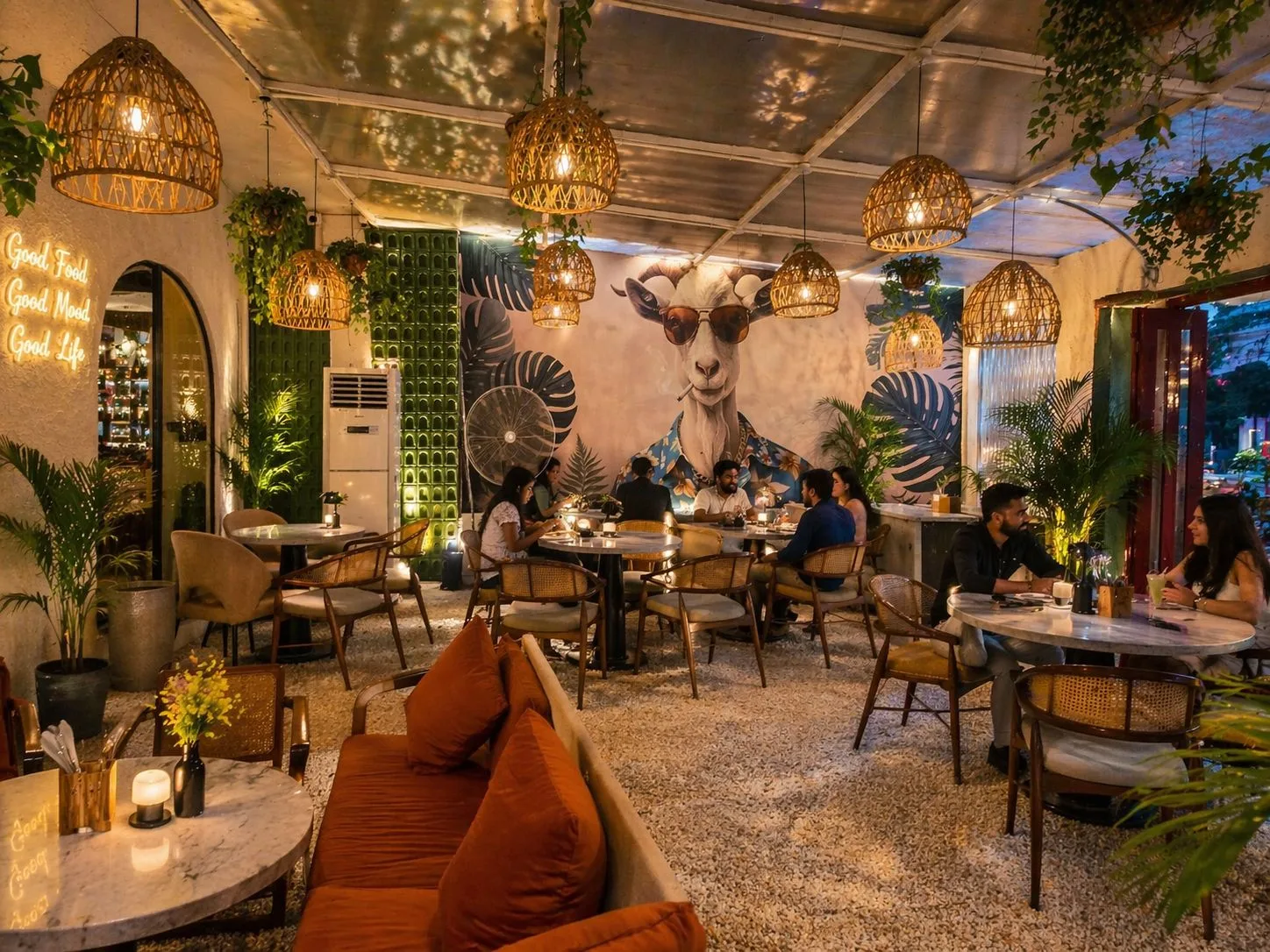 Outdoor restaurant ambience at Goat Brew